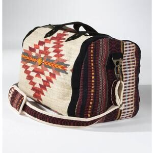Handwoven Navajo Pattern Duffel Bag with Suede Straps — Acapulco